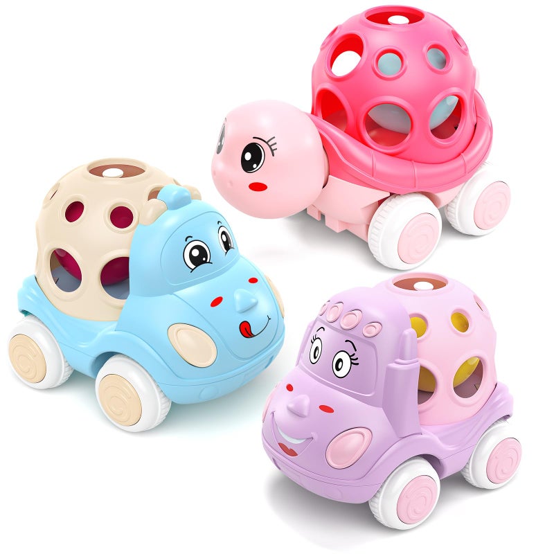 BeAndge Toys for Baby Girl Gifts  Baby Girl Toy Cars  Car Toys  Pink Play Cars for Girls  Push and Go Rattle Car for Infant Girl Birthday Gift for Baby Girls - Image 1